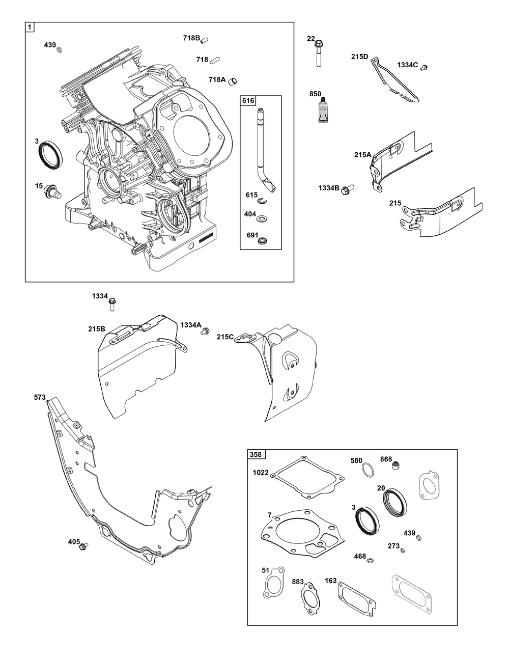 Cylinder Group Diagram and Parts List for 543477-3319-J1 400000 - 699999 Briggs and Stratton Engine